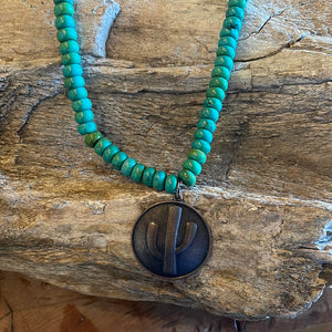 African Turquoise Cactus Pendant Necklace