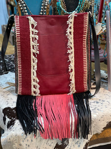 Santa Fe Vintage Saddle Blanket & Leather Fringe Handbag A