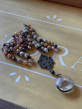 Filigreed Brass Necklace w/Rhinestones and Beads