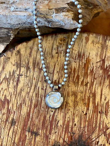 Rose Mother of Pearl and Silver Necklace