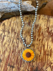 Sunflower and Silver Necklace
