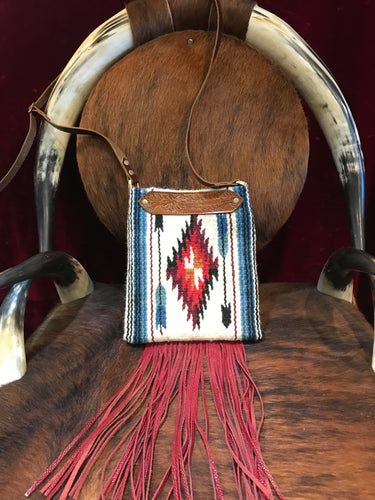 Spirit of the South Saddle Blanket & Leather Fringe Crossbody with Tooled Leather Strip DD