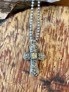 Cross Abalone and Silver Necklace