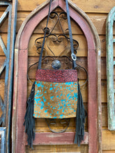 Wilder Upside Downtown (Body) Red Cowboy Tooled Embossed Leather & Turquoise Acid Washed Hide Crossbody