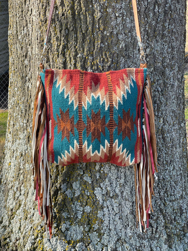 LMG LHU400-1W Aztec Canvas fringe shoulder bag wallet set coffee - SWTrading