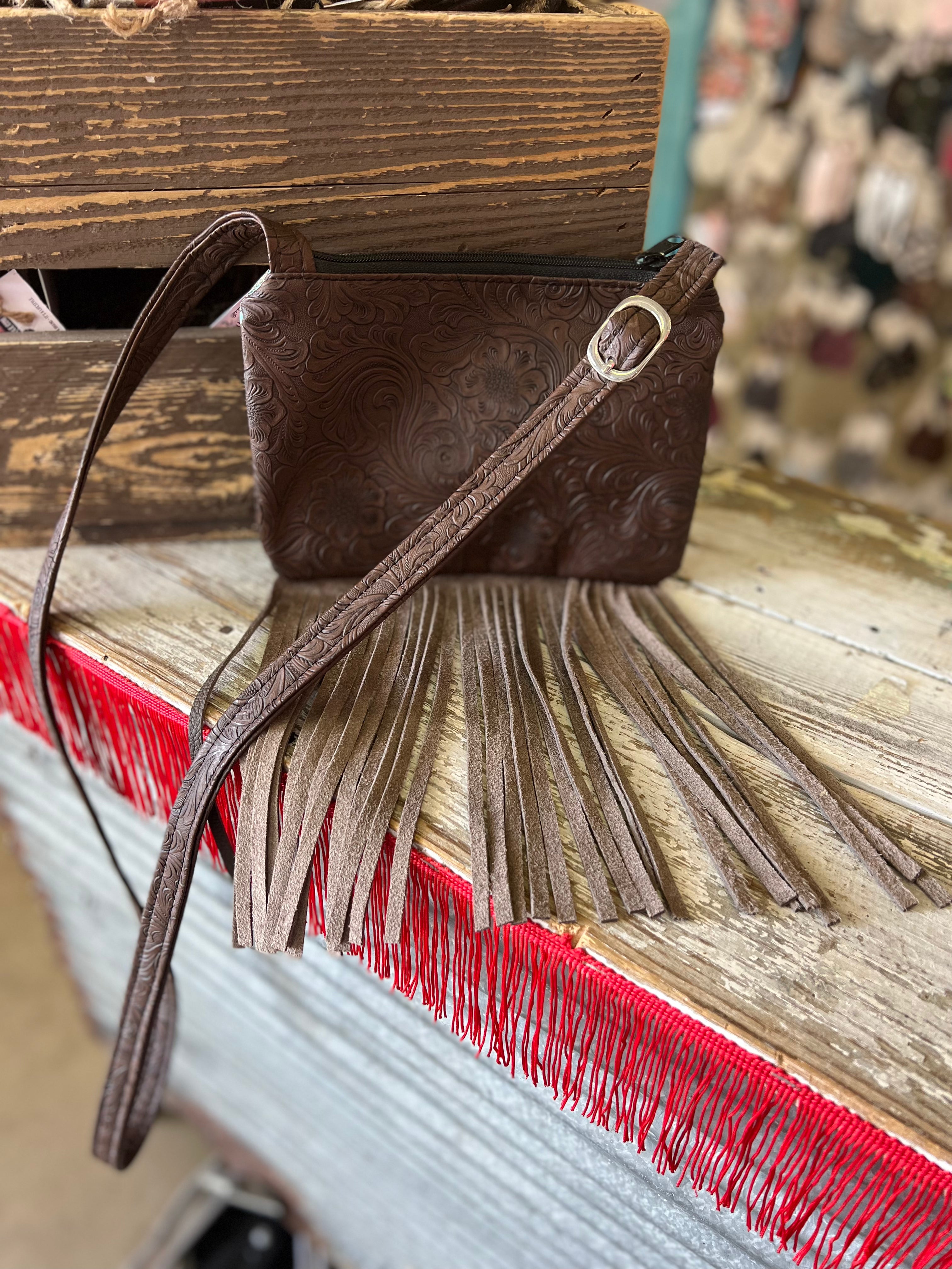 Turquoise Laredo Embossed Leather crossbody w/Tassels