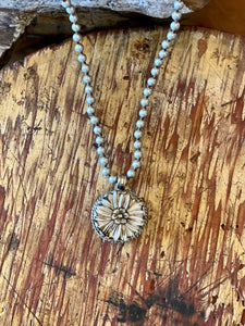 White Sunflower and Silver Necklace
