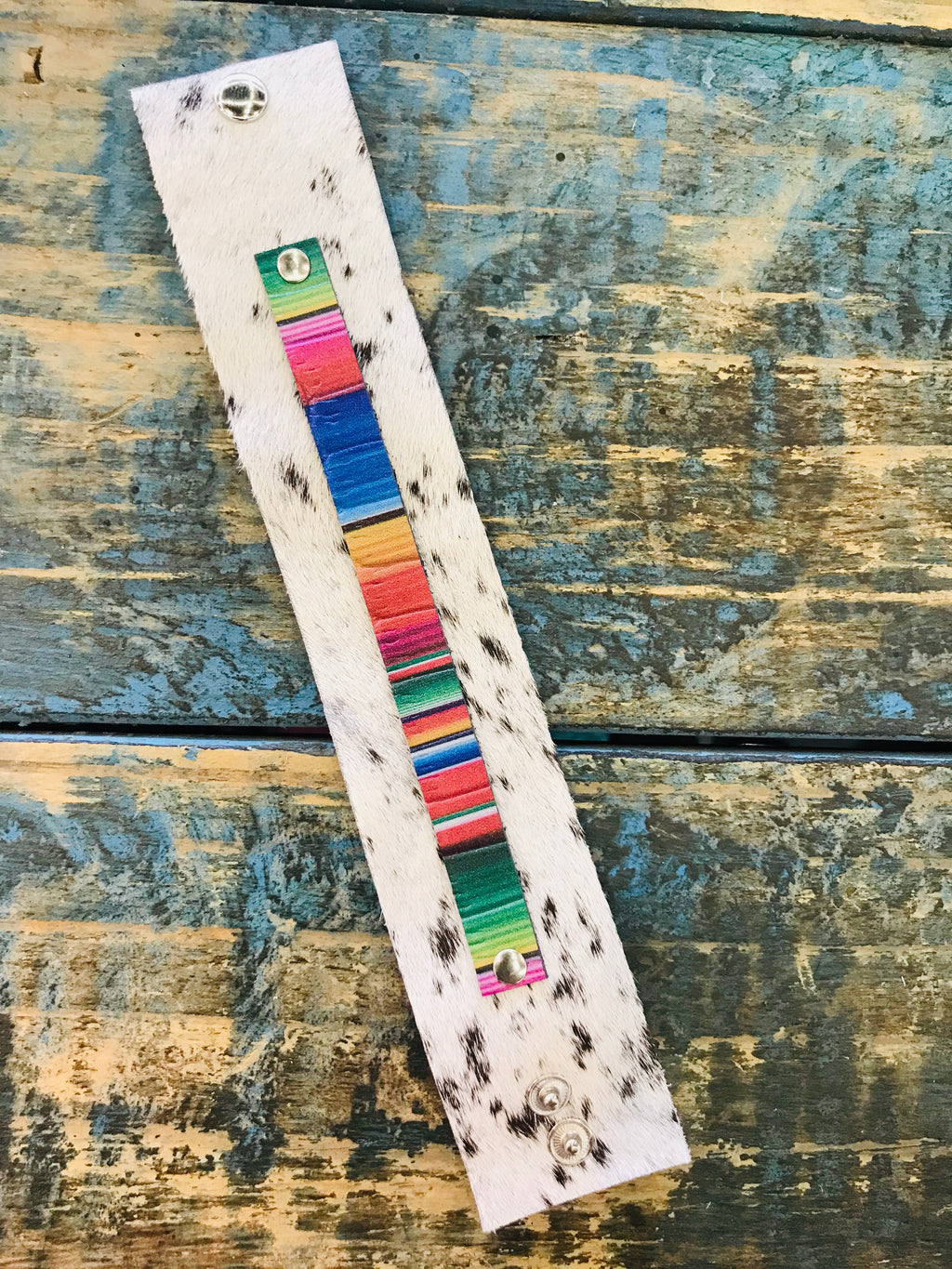 S&P Hair On Leather Cuff w/ Serape Accent Narrow