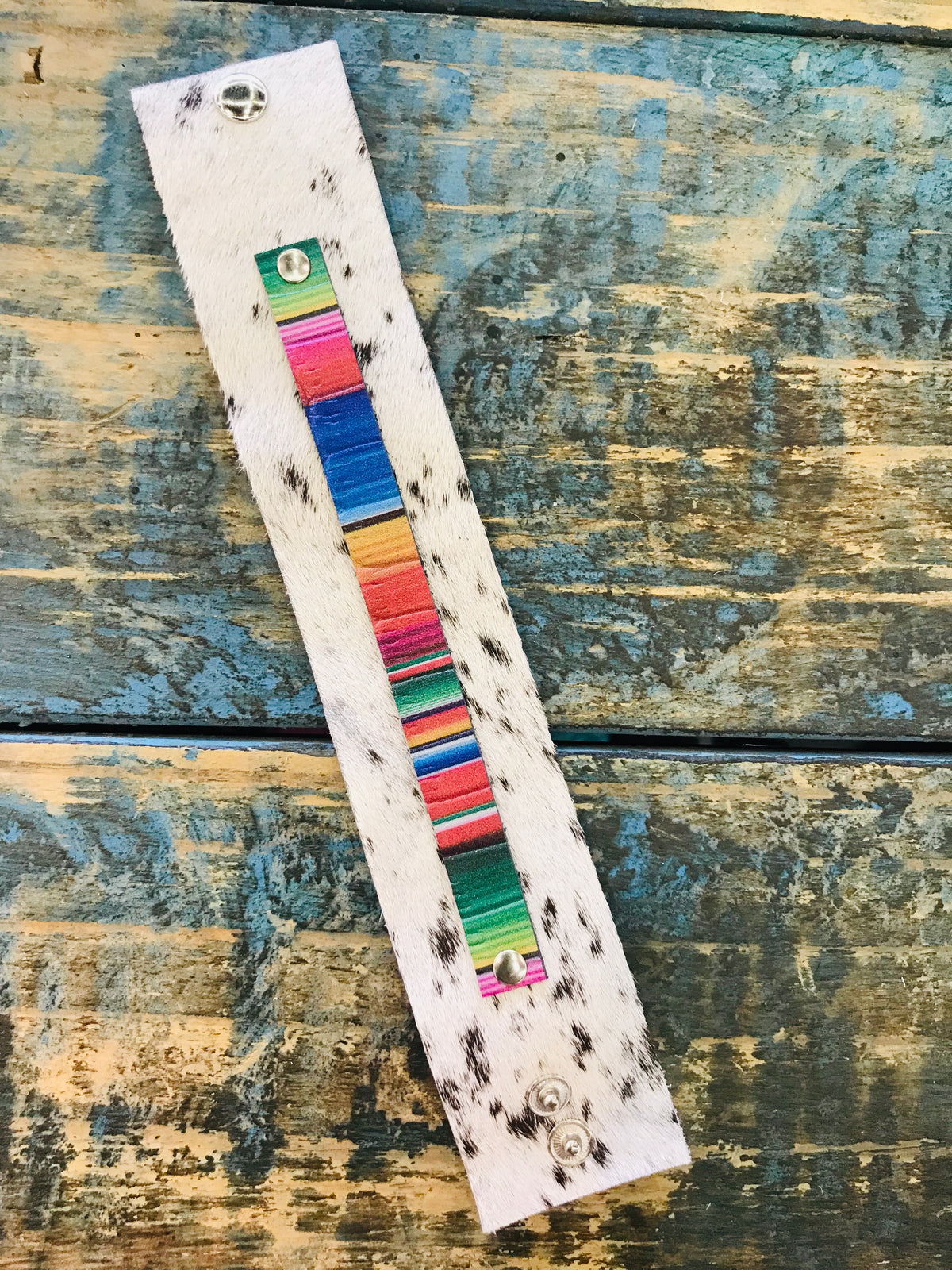 S&P Hair On Leather Cuff w/ Serape Accent Narrow
