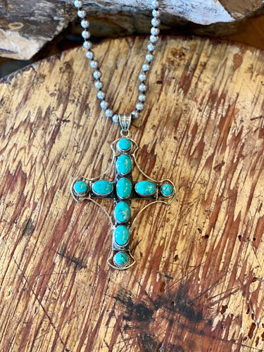 Turquoise Cross Silver Necklace
