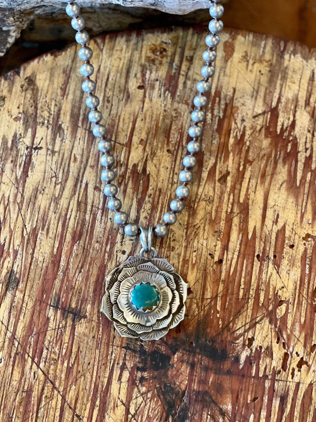 Turquoise Flower and Silver Necklace