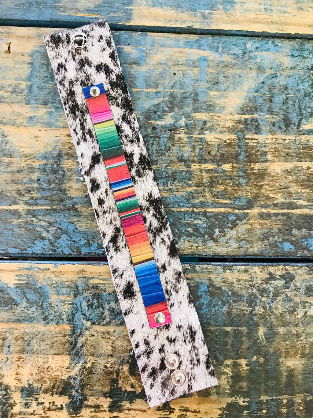 S&P Hair On Leather Cuff w/ Serape Accent Narrow