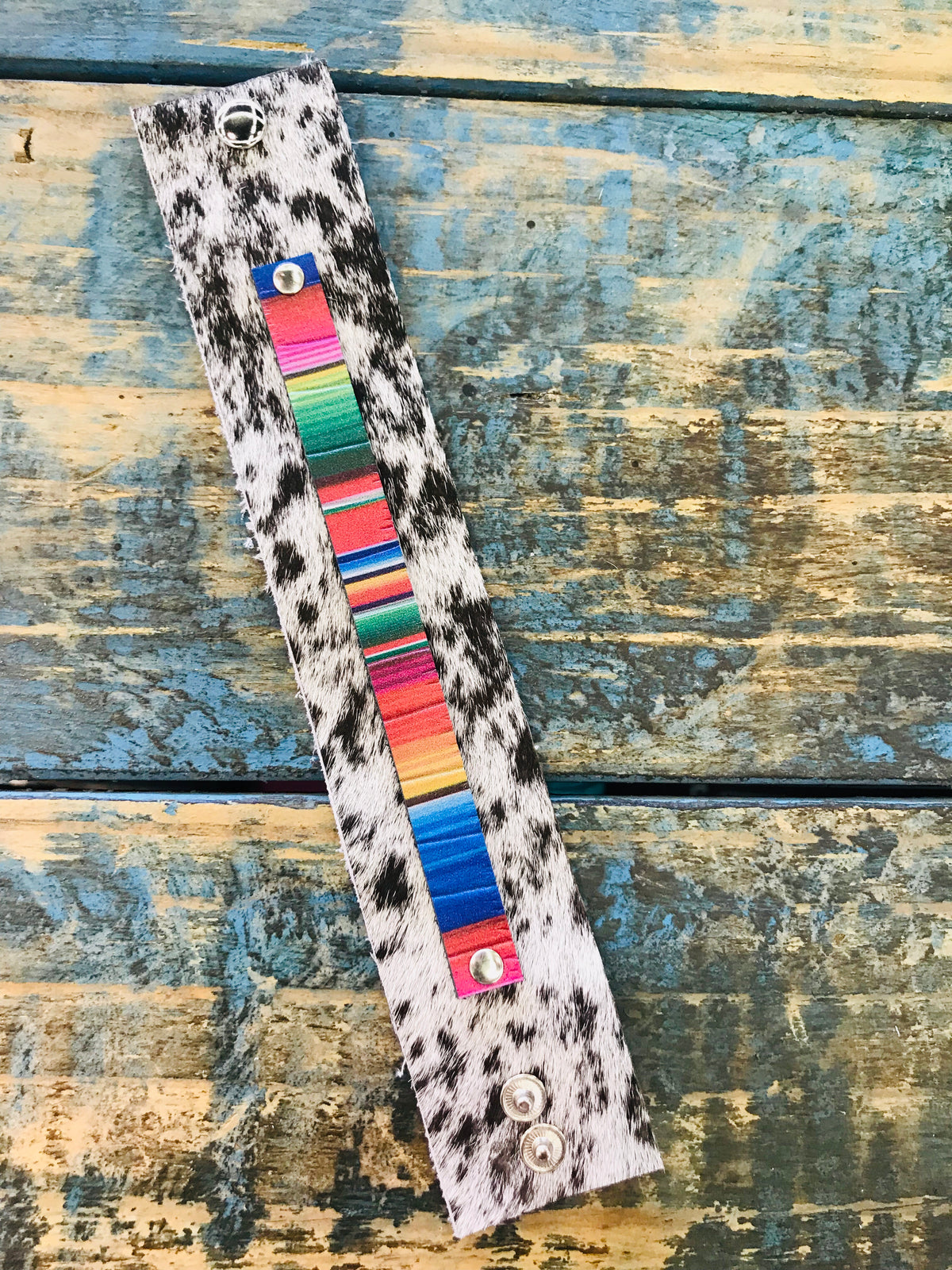 S&P Hair On Leather Cuff w/ Serape Accent Narrow