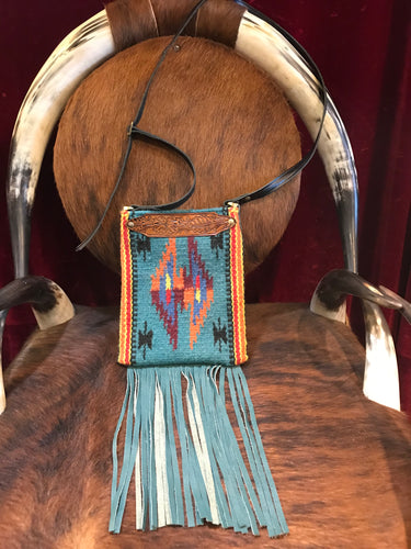 Spirit of the South Saddle Blanket & Leather Fringe Crossbody with Tooled Leather Strip AA