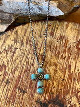 Charcoal Turquoise Cross Silver Necklace
