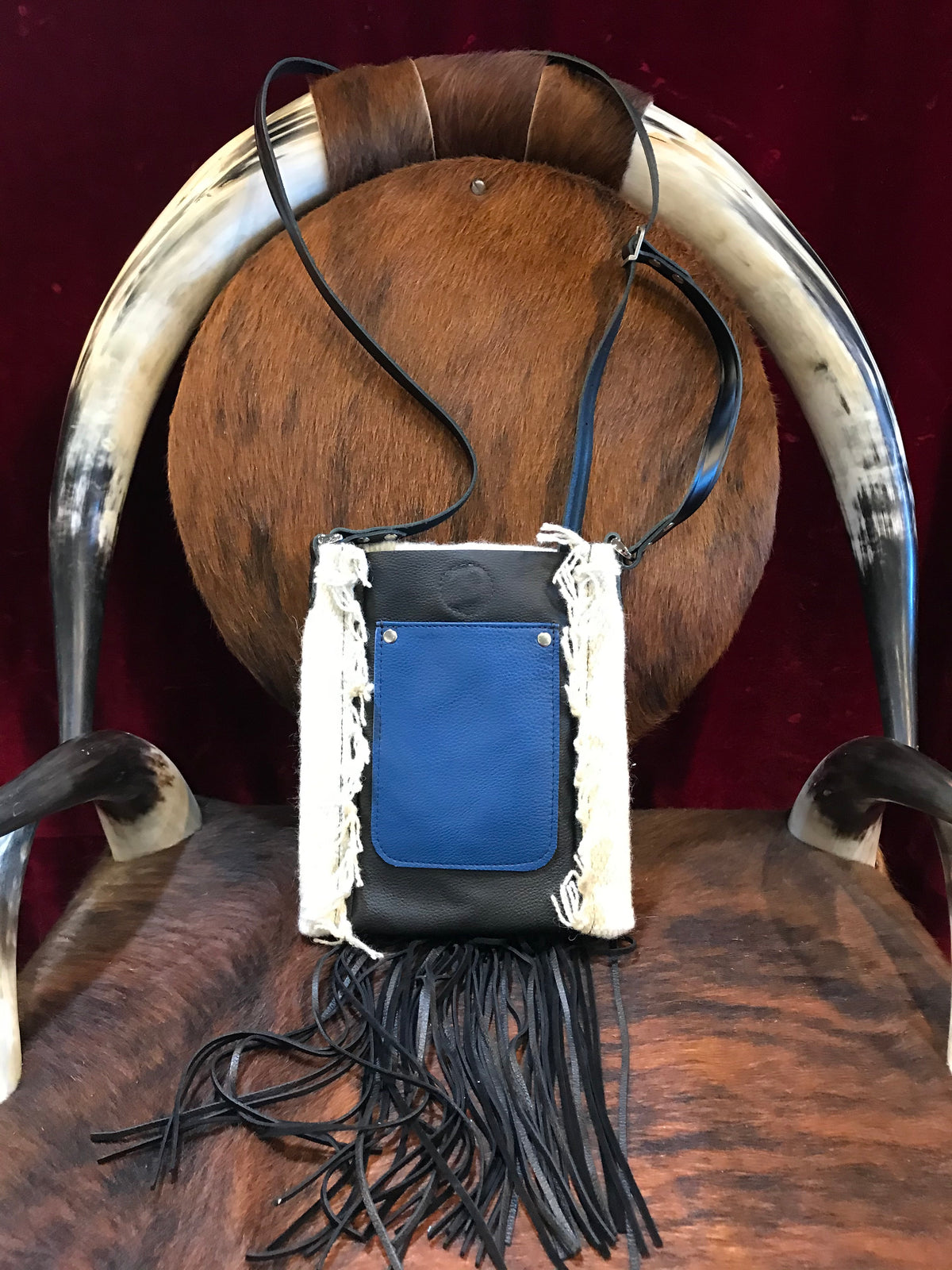 Spirit of the South Saddle Blanket & Leather Fringe Crossbody with Tooled Leather Strip HH