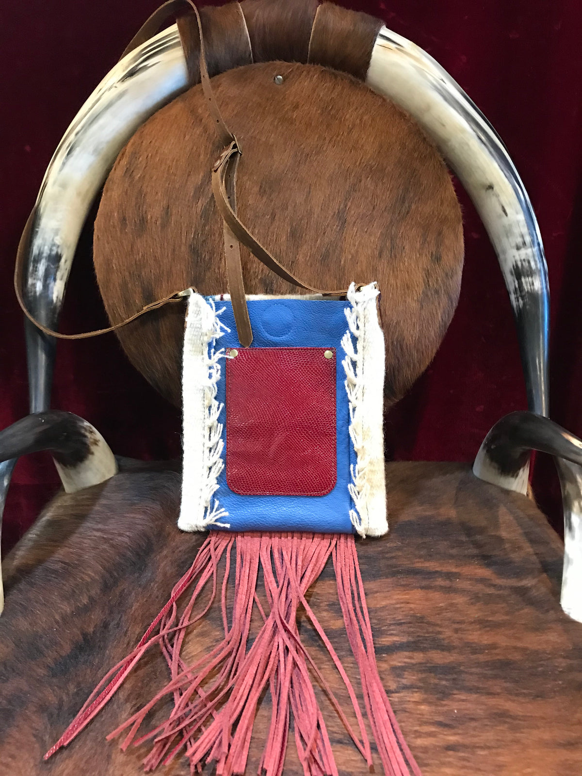 Spirit of the South Saddle Blanket & Leather Fringe Crossbody with Tooled Leather Strip DD
